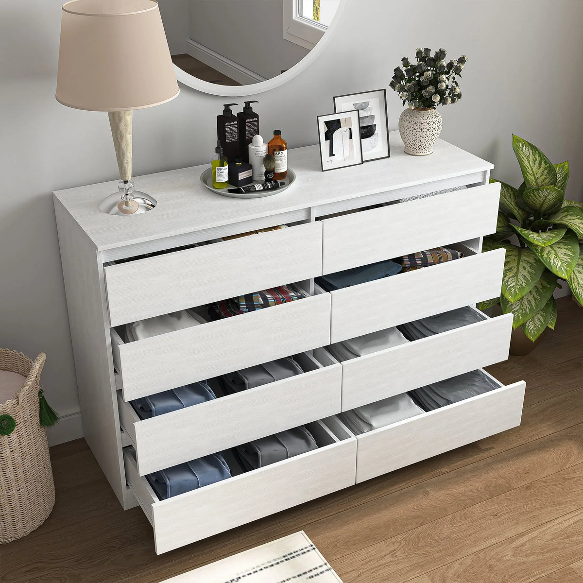 2026 NewResenkos Modern Mid Century 6 Drawer Wide Dressers Chests for Bedroom, Chest of Drawer Organizer Grey