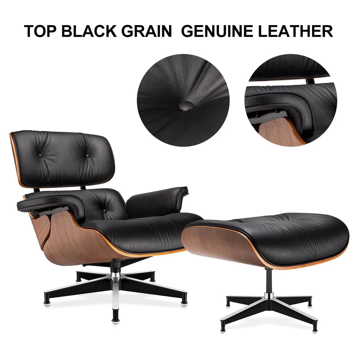 2026 NewLounge Chair, Mid Century Lounge Chair,Top Grain Leather Sofa for Living Room, Indoor Modern Lounge Chair and Ottoman Set, Chaise Lounge for Office, Study