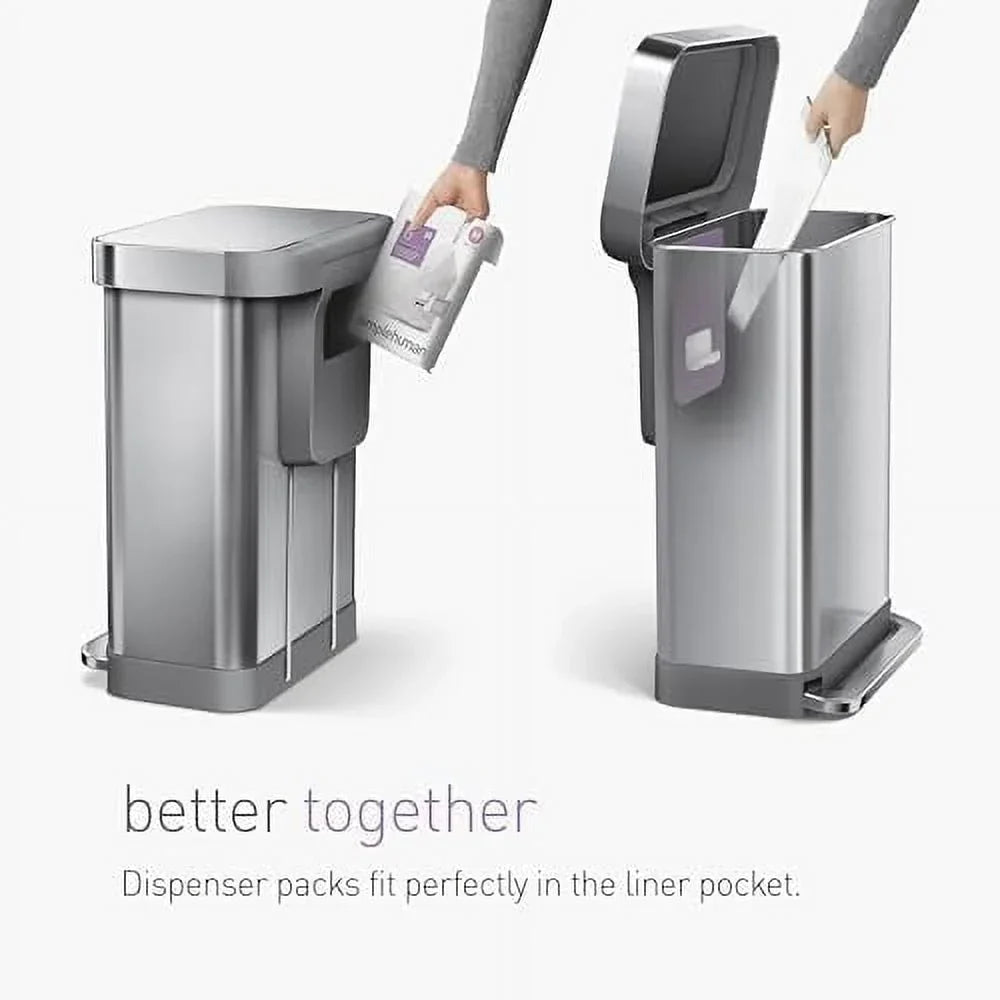 2026 Newsimplehuman 58 Liter / 15.3 Gallon Rectangular Dual Compartment Recycling Step, Brushed Stainless Steel with Soft-Close Plastic Lid Kitchen Trash Can
