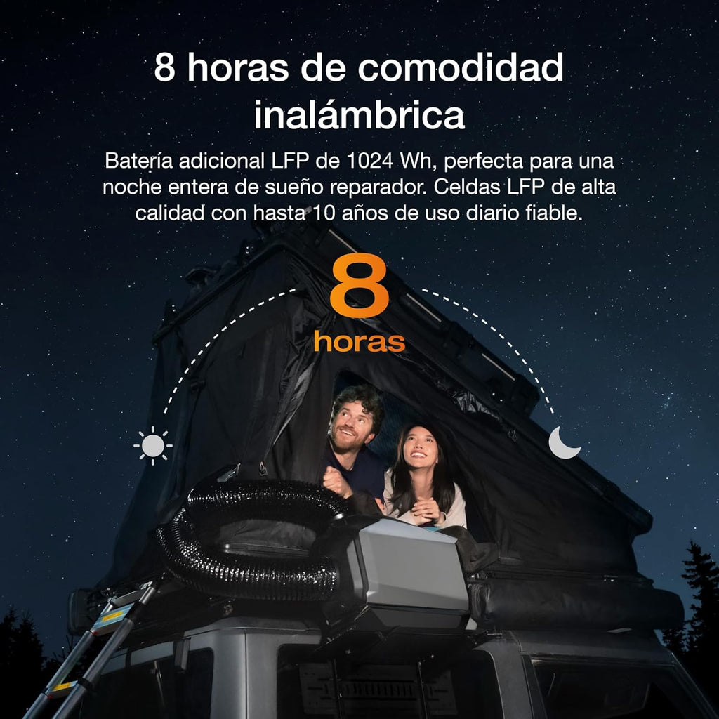 2026 EcoFlow WAVE 3 Climatizador portátil con batería extra de 1024 Wh, refrigeración 1800 W, calefacción 2000 W, autonomía de 8 h, control por app, para camping, autocaravanas, todoterrenos