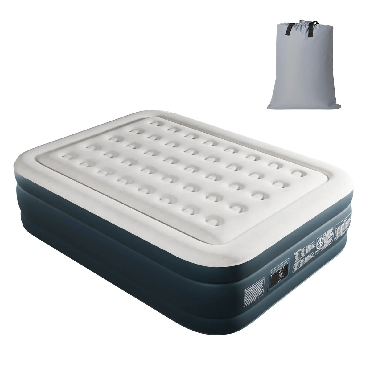 2026 NewZimtown 18" Twin Air Mattress with Two Chamber, Elevated Inflatable Bed with Built-in Pump, Protable Airbed for Outdoor Indoor Camping, Gray & White
