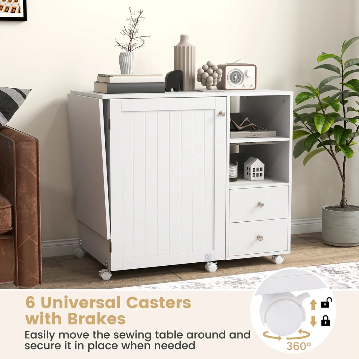 2026 NewCostway Folding Sewing Table Charging Station Multifunctional Sewing Machine Cart Table