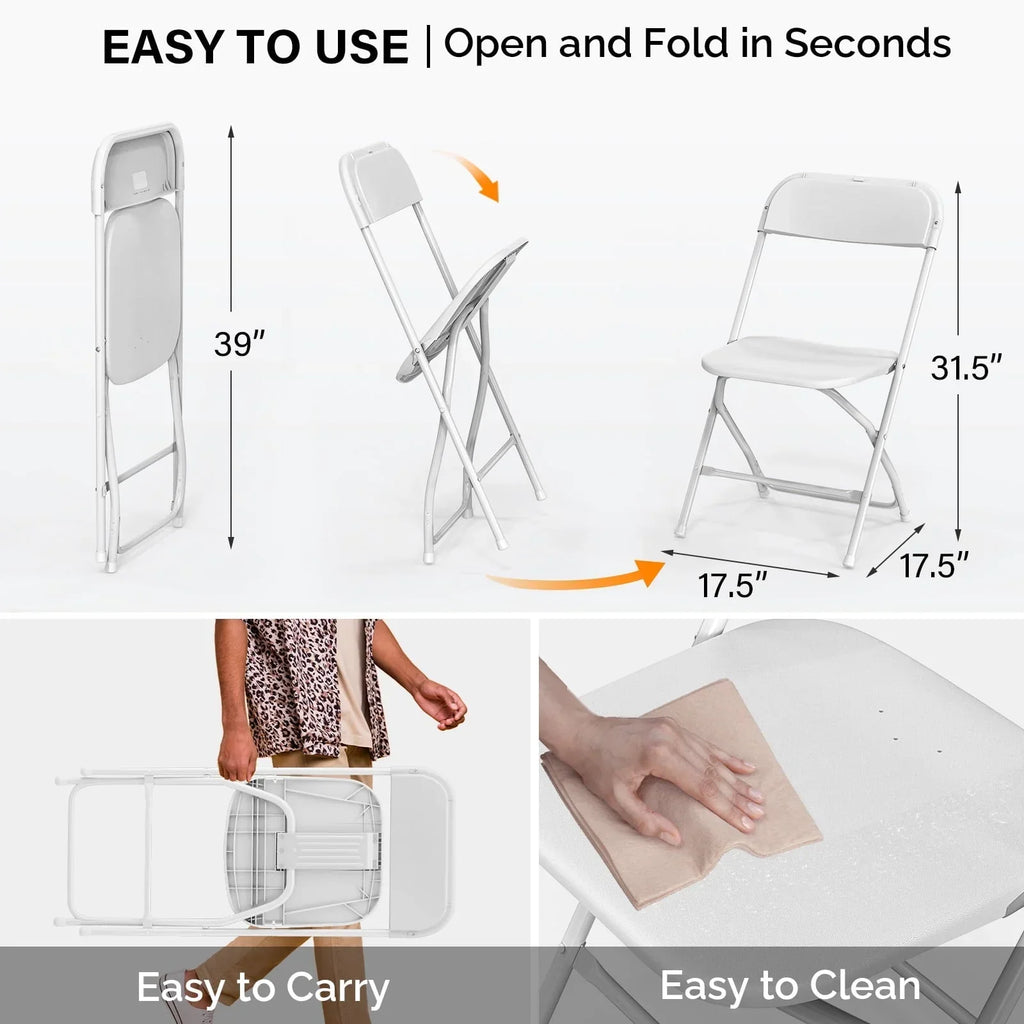 2026 NewVINGLI 10 Pack White Plastic Folding Chair, Indoor Outdoor Stackable Seat