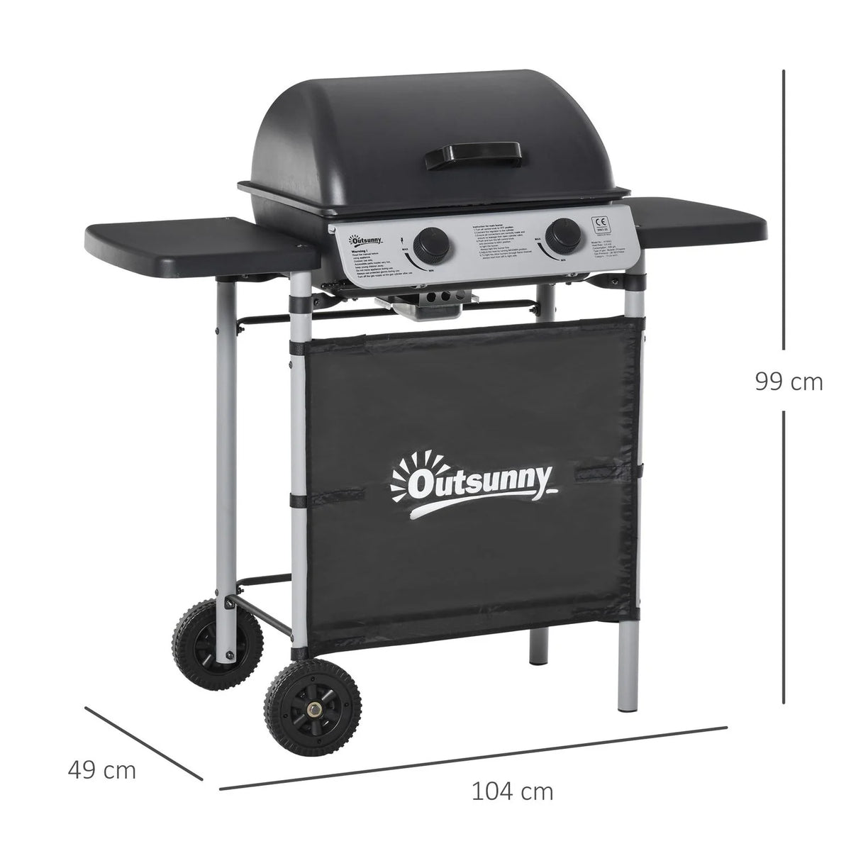 2026 Barbacoa De Gas Outsunny Acero Pp, 104x49x99 Cm, Negro