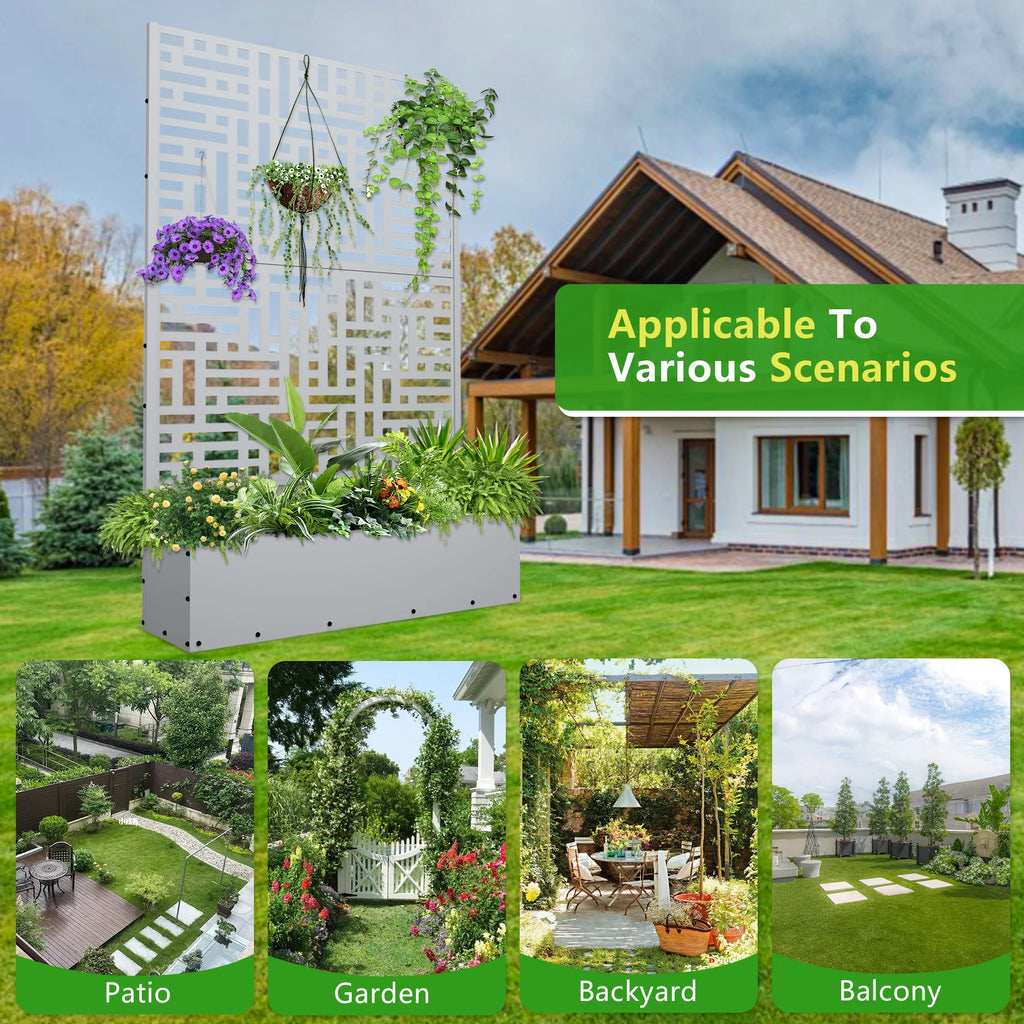 2026 Macetero metálico FOOWIN de 180 cm de alto con enrejado, jardinera elevada para exteriores para plantas trepadoras, jardinera con enrejado y orificio de drenaje, color negro.