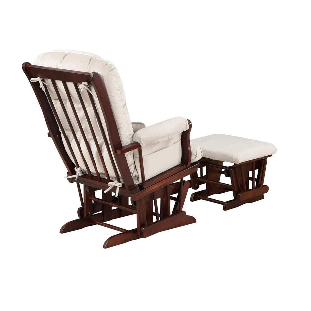 2026 NewAFG Alice Glider and Ottoman with Pillow. Espresso Finish with Beige Cushions