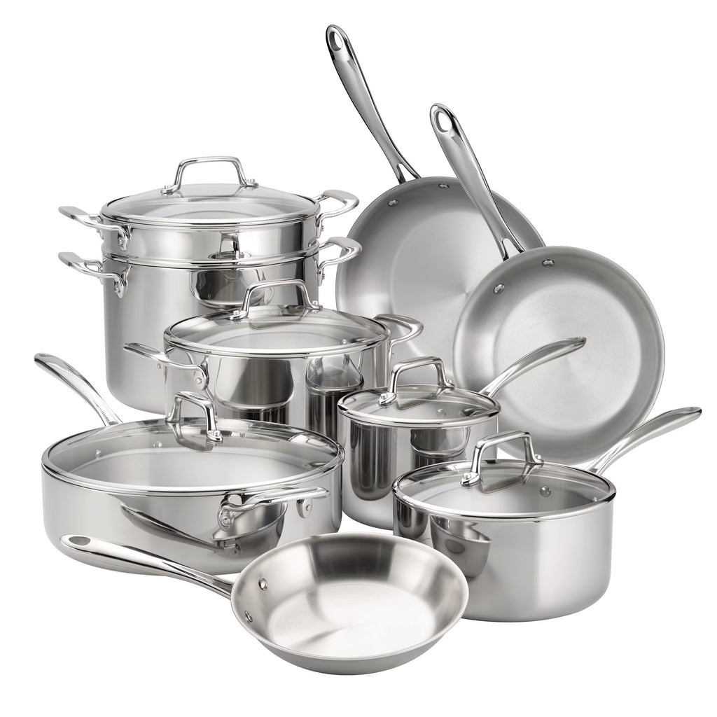 2026 NewTramontina 14-Piece Tri-Ply Clad Stainless Steel Cookware Set, with Glass Lids