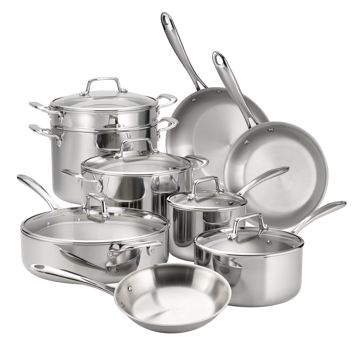 2026 NewTramontina 14-Piece Tri-Ply Clad Stainless Steel Cookware Set, with Glass Lids