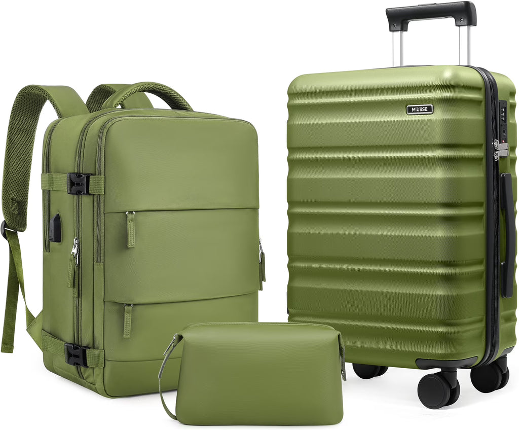 2026 NewMIUSSE Luggage Sets 3 Piece, 20 Inch Carry On Luggage with Wheels, 100% PC Hardshell Suitcase with TSA Lock, Carry On Suitcases Airline Approved With Travel Backpack for Men Women