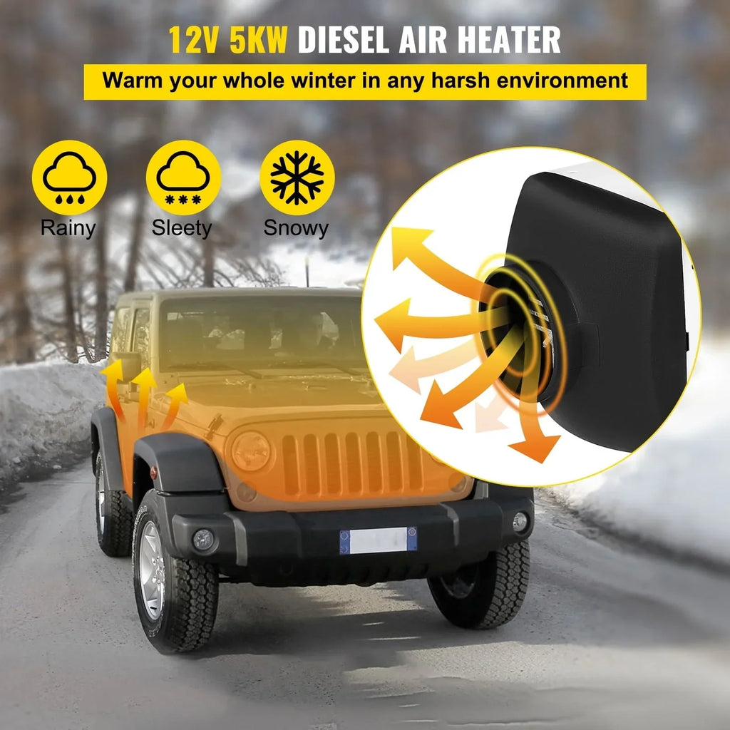 2026 NewVEVORbrand 5KW Diesel Air Heater 10L Tank Diesel Heater 12V Diesel Parking Heater Muffler with LCD Thermostat and Remote Control for RV Bus Trailer Motor-home and Boats