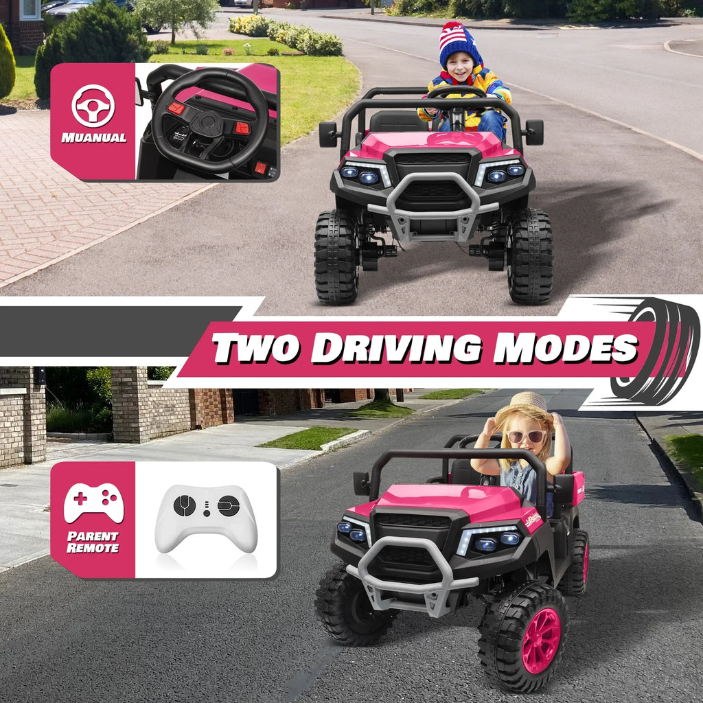 2026 NewJoyracer 4WD 24 Volt Ride on Toys UTV with 2 Seater & Remote Control, Kids Electric Golf Cart w/ 4x200W Power Motors, Tiltable Trailer & Shovel, 4 Wheels Spring Suspension, Bluetooth USB Music, Black