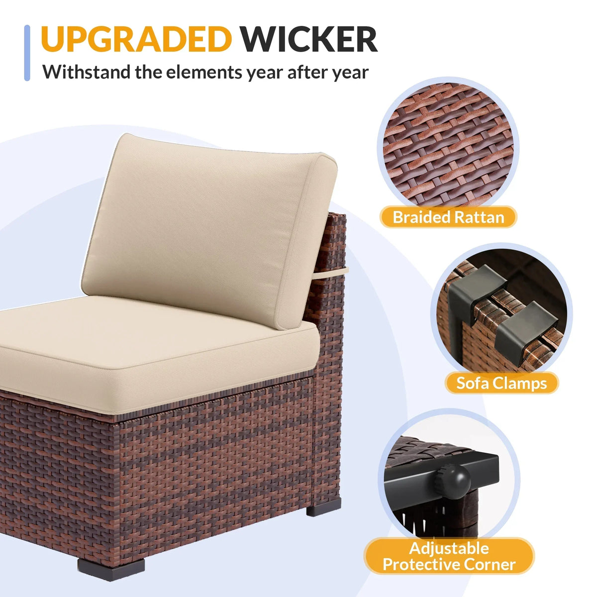 2026 NewELPOSUN 7 Pieces Patio Furniture Set, Outdoor Furniture Sectional Rattan Sofa for Backyard Garden Dark Grey