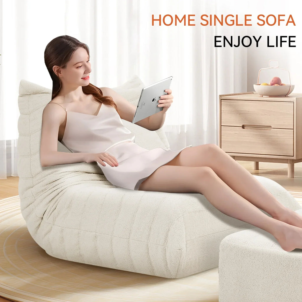 2026 NewVFD Bean Bag Chairs for Adults, Beanbag Chair with Ottoman Lounge Sofa Memory Foam Comfy Reading Chair for Bedroom & Living Room, Lazy Floor Sofa Couch