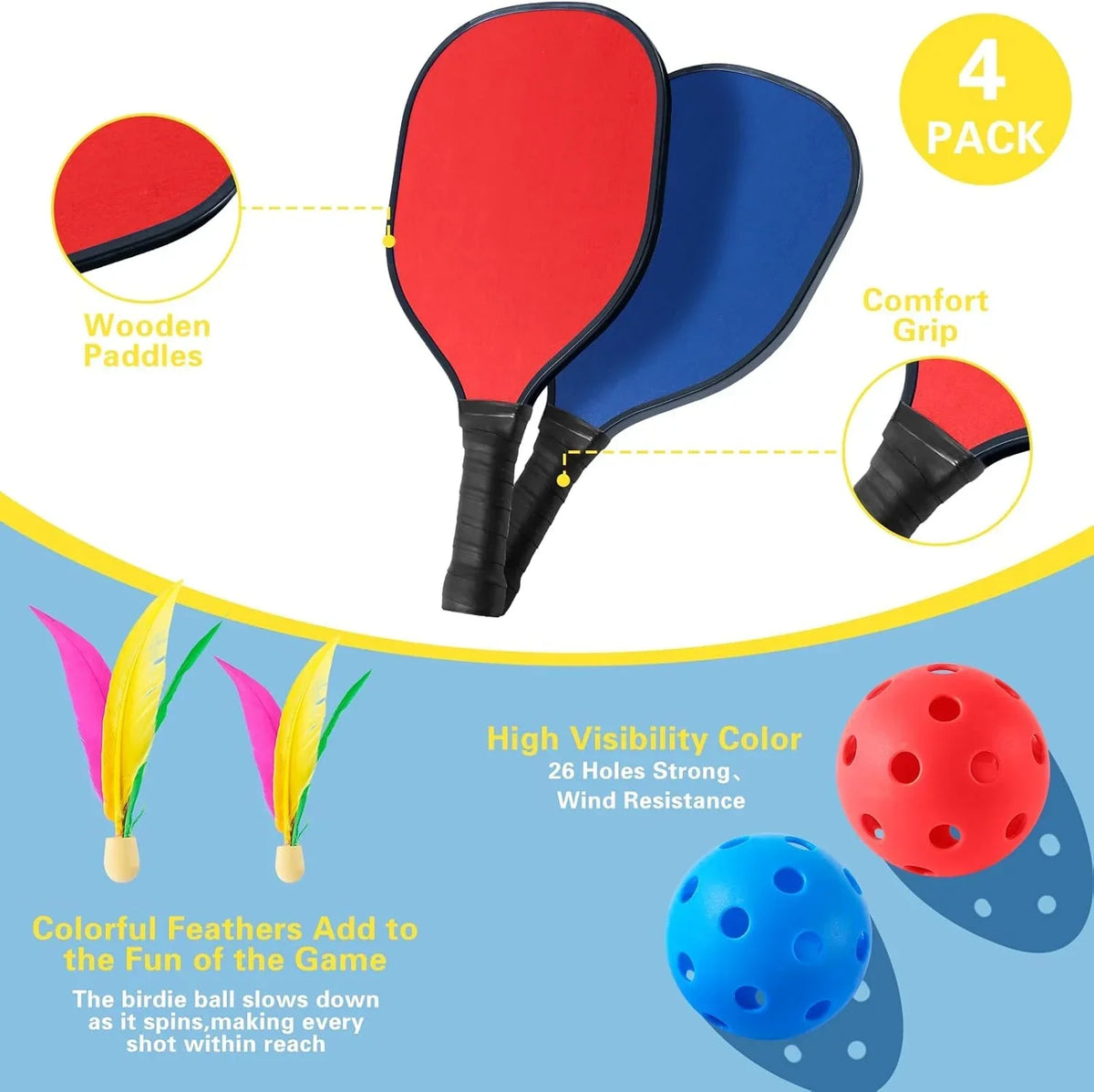 2026 NewSlsy Portable Pickleball with Net, A Racket Game That Combines Pickleball, Badminton, Jianzi, and Tennis, Backyard Games Sport Outdoor Indoor, Fun Games for Kids & Adults