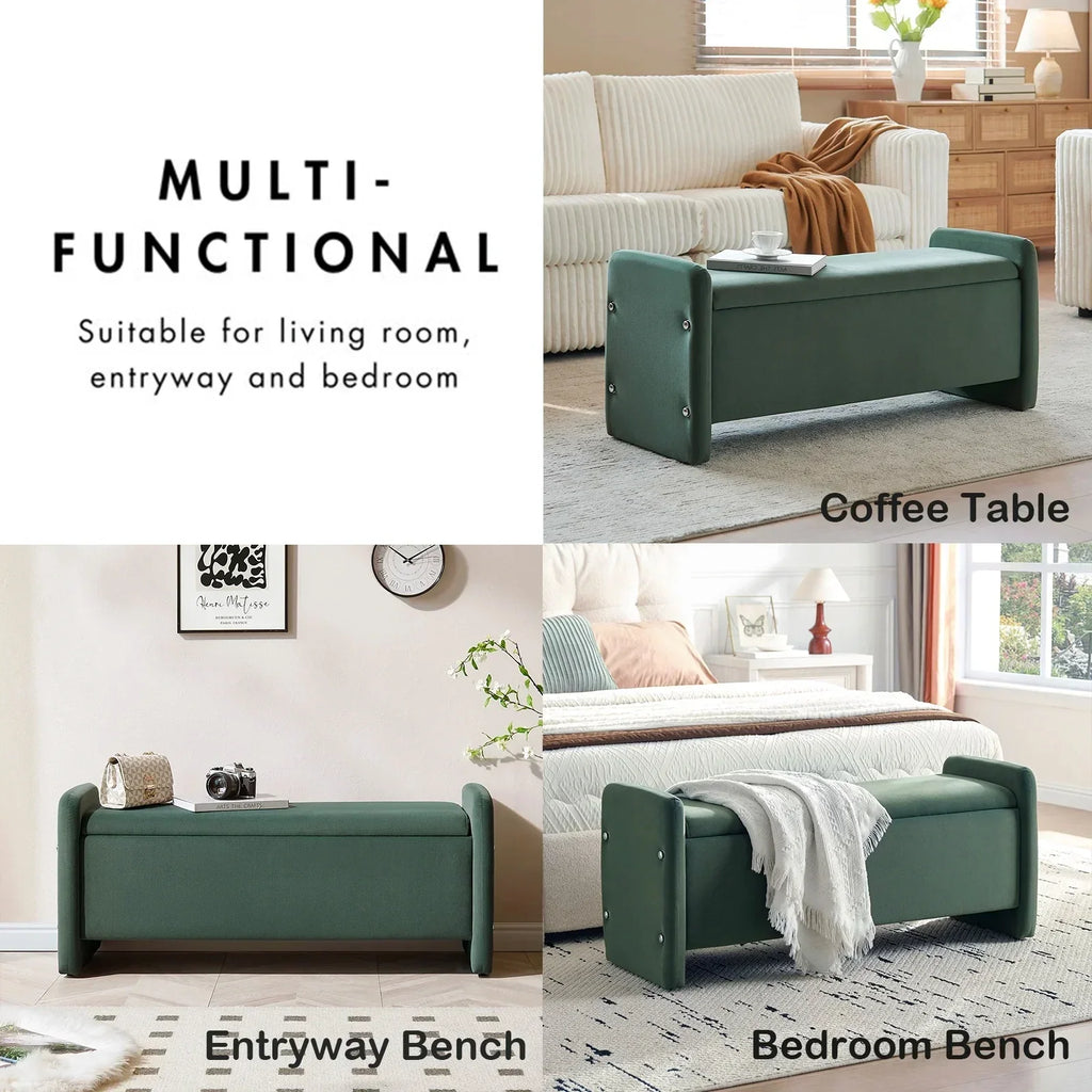 2026 NewPinmoco 44" Storage Ottoman Bench, Upholstered Entryway Bench with Storage End of Bed Bench for Bedroom& Living Room, Corduroy Gray