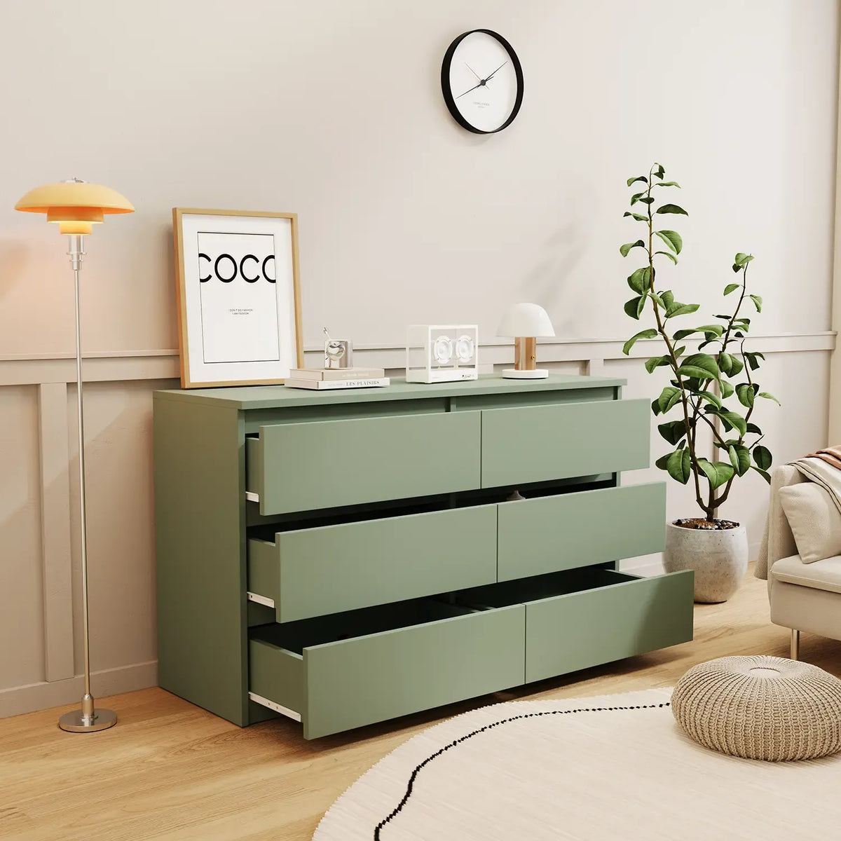 2026 NewResenkos Modern Mid Century 6 Drawer Wide Dressers Chests for Bedroom, Chest of Drawer Organizer Grey