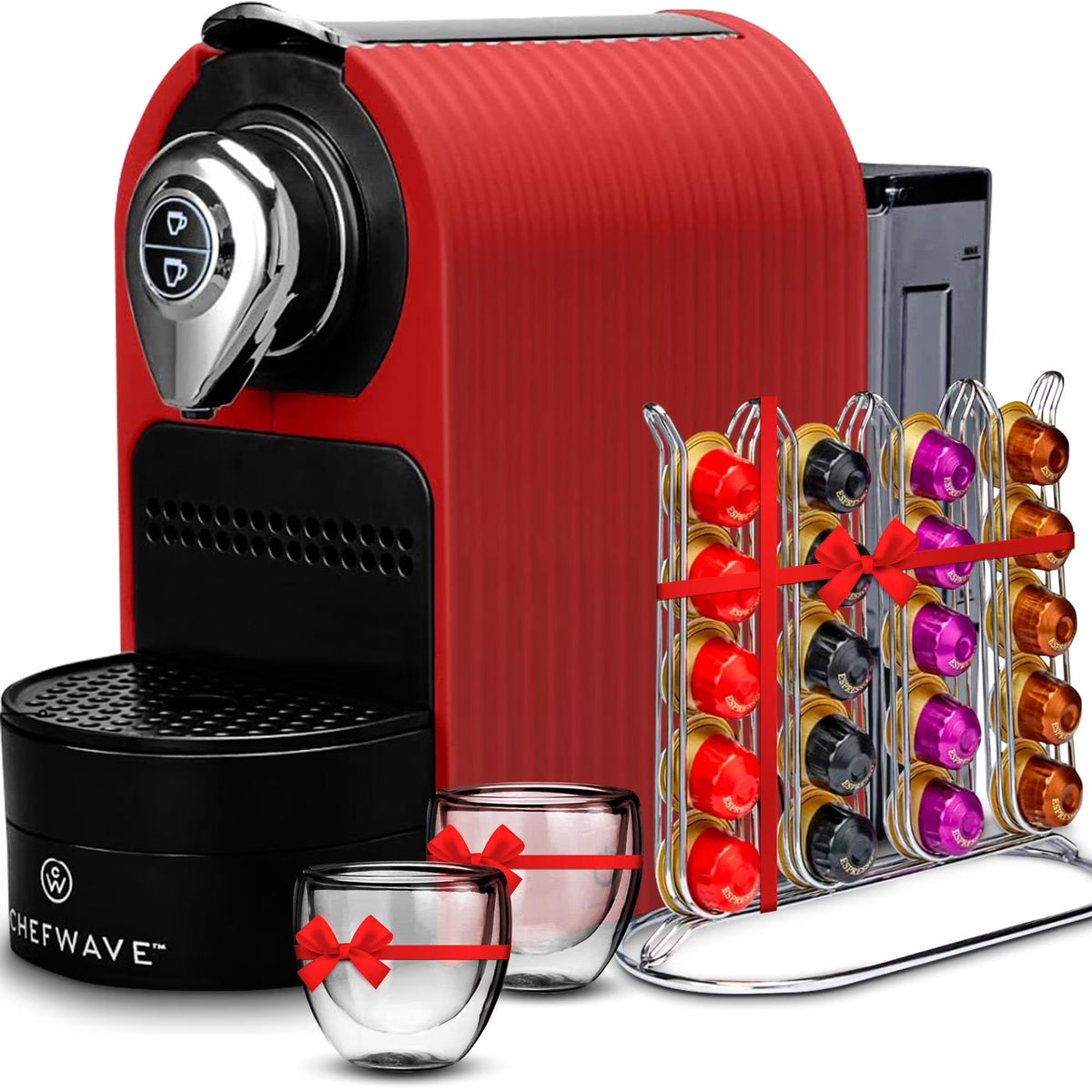 2026 NewChefWave Espresso Machine for use with Nespresso Capsules (Red), Holder and Cups