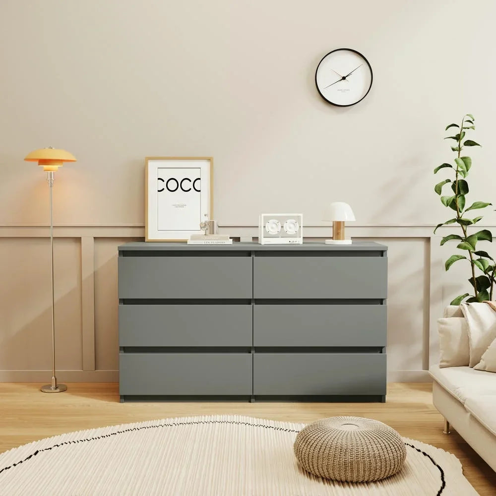 2026 NewKadyn Modern 6 Drawer Dresser Wood Cabinet,Dresser for Bedroom, Kitchen Storage Cabinet with Drawers, Chest of Drawers(Black)