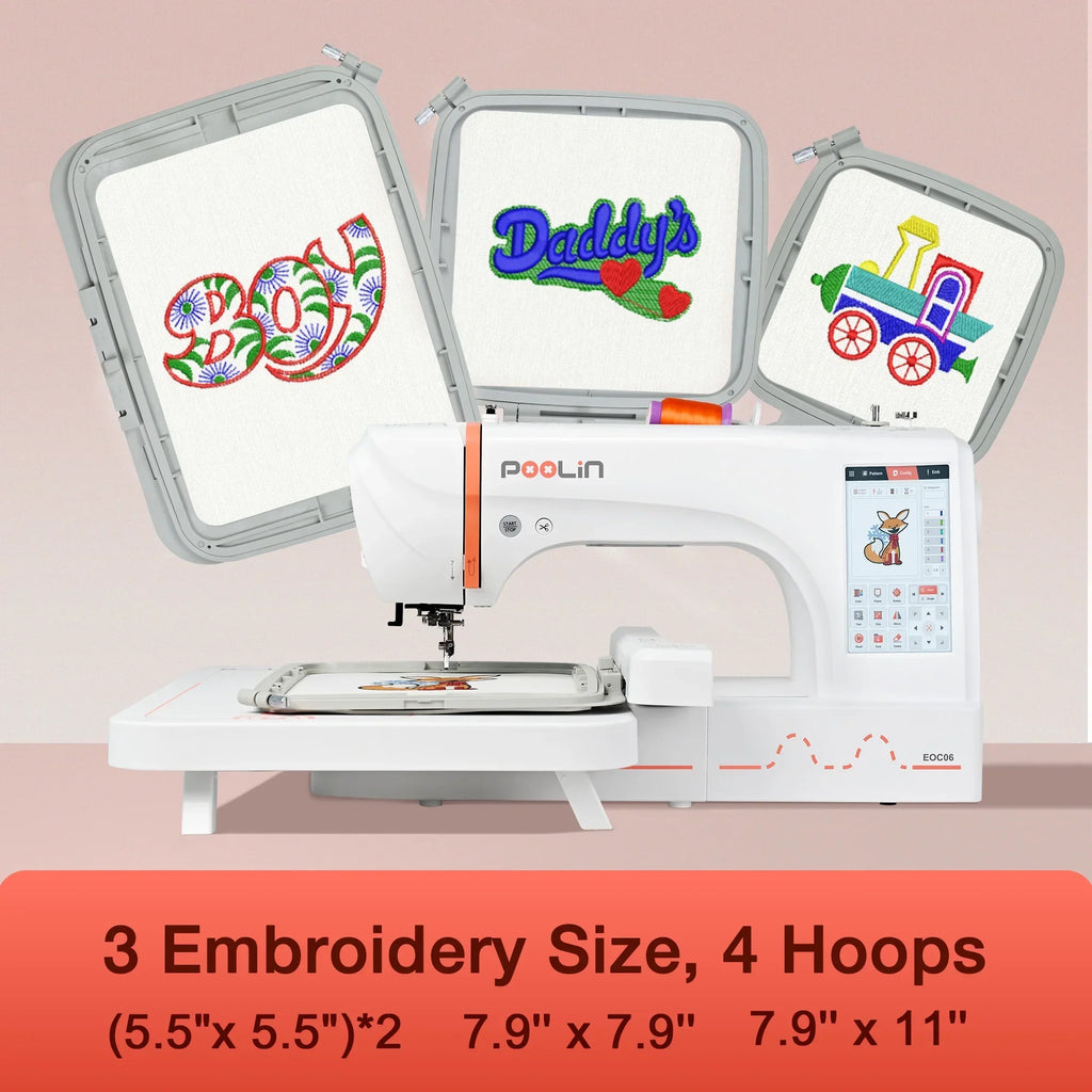 2026 NewPoolin EOC05 Embroidery Machine 4x9.25" Area, 7" Touch Screen with kit