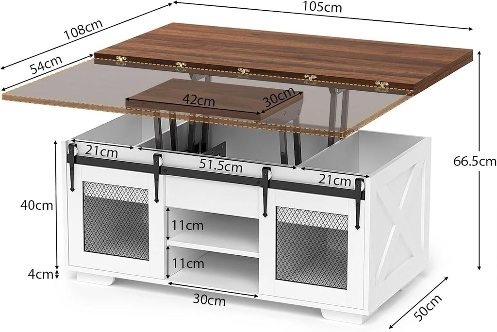 2026 VOWNER Mesa de Centro Elevable, Mesa Extensible, Multifuncional 3 en 1 con Almacenamiento Oculto - Comedor, Convertible, Estilo Granja, Nogal