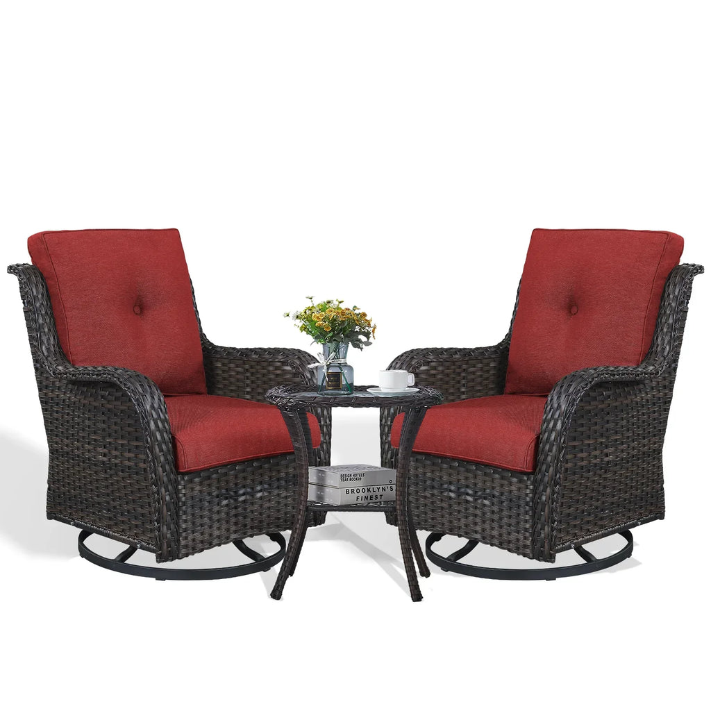2026 NewPOCASSY 3 Piece Patio Set Outdoor Wicker Glider Rocking and Swivel Chairs with Cushions