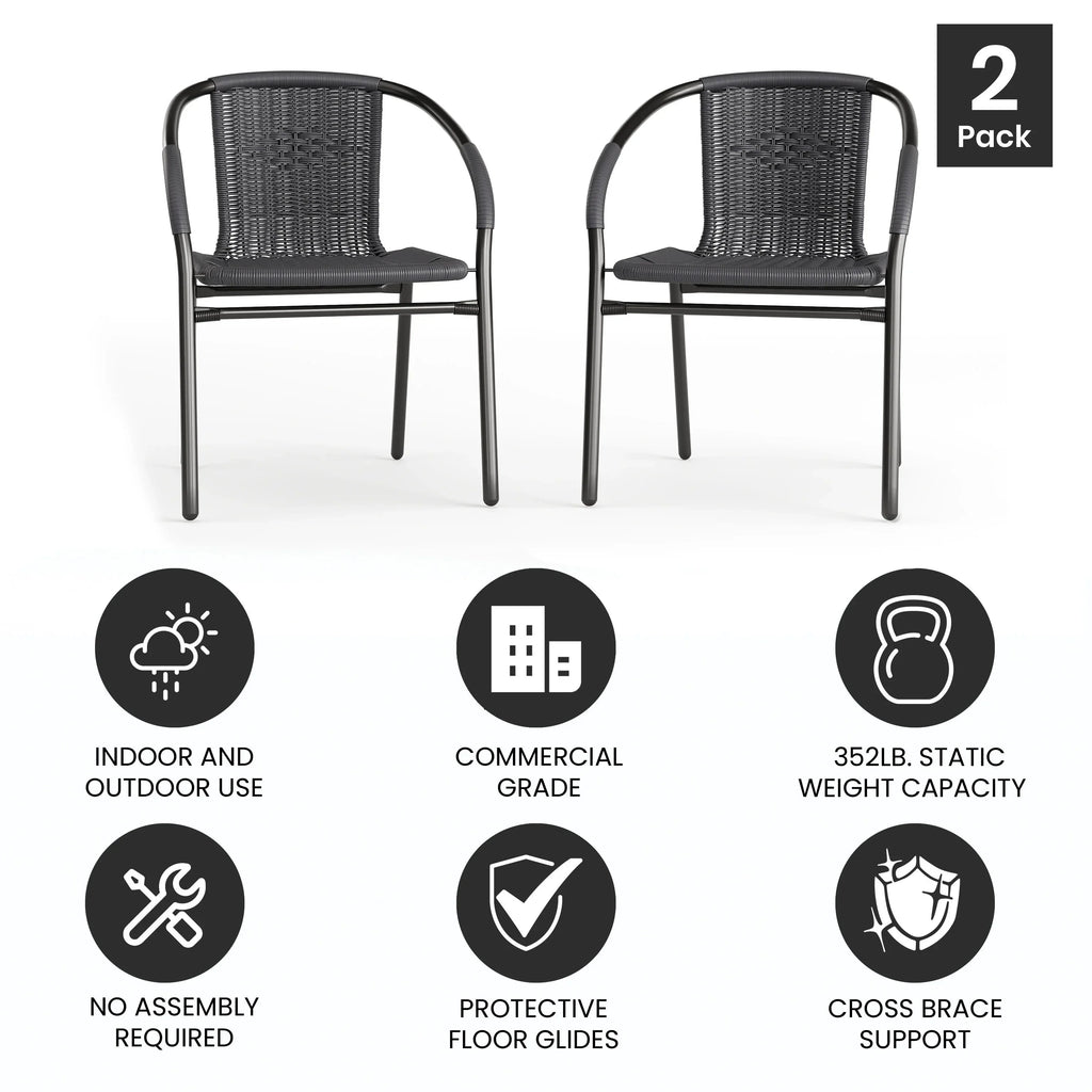 2026 NewEmma + Oliver Indoor/Outdoor Stacking Rattan Restaurant Patio Chairs, Set of 2, Gray