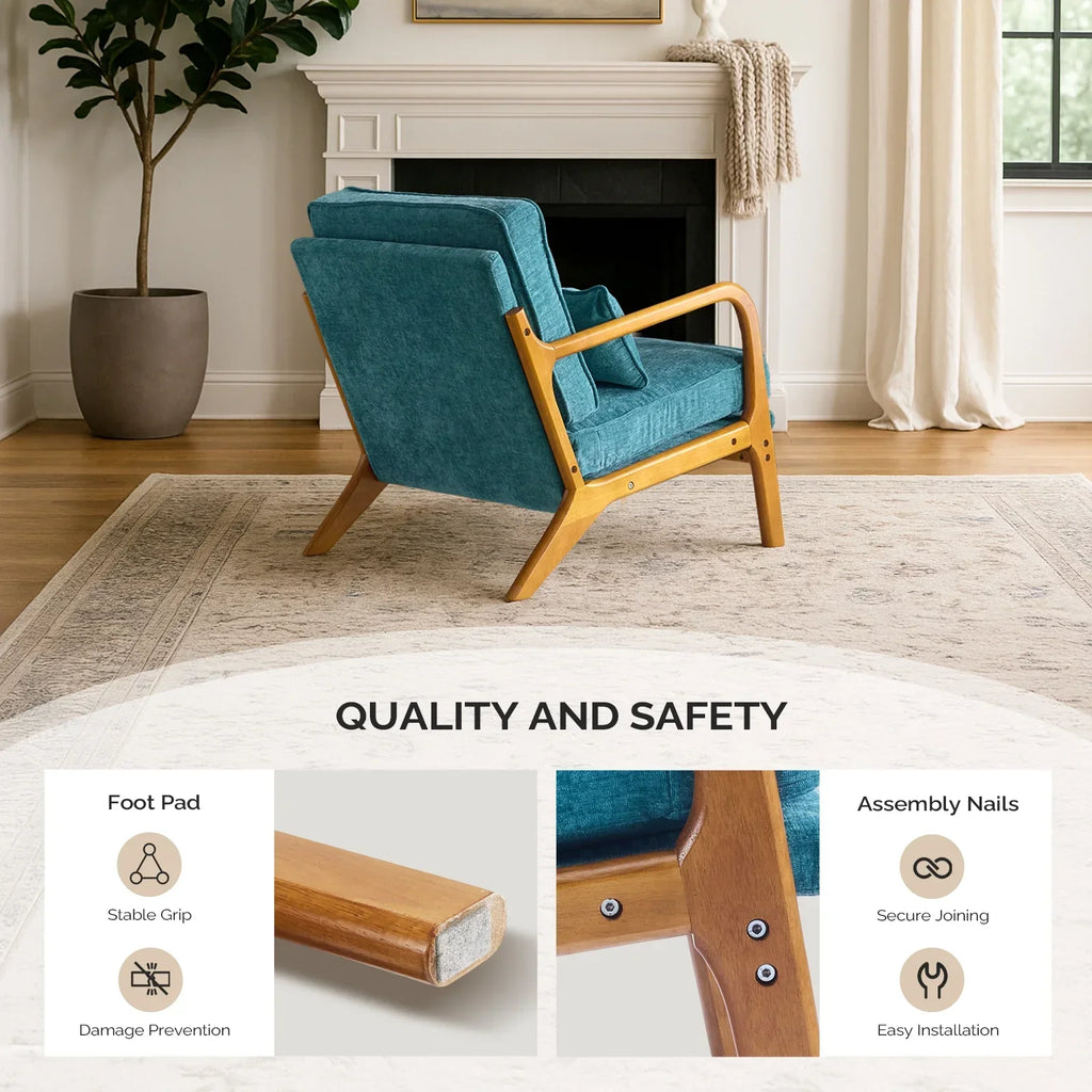 2026 NewKtaxon Accent Chair Corduroy Upholstered Armchair, Reading Club Chair with Pillow and Solid Wood Frame for Living Room Bedroom Furniture Off White