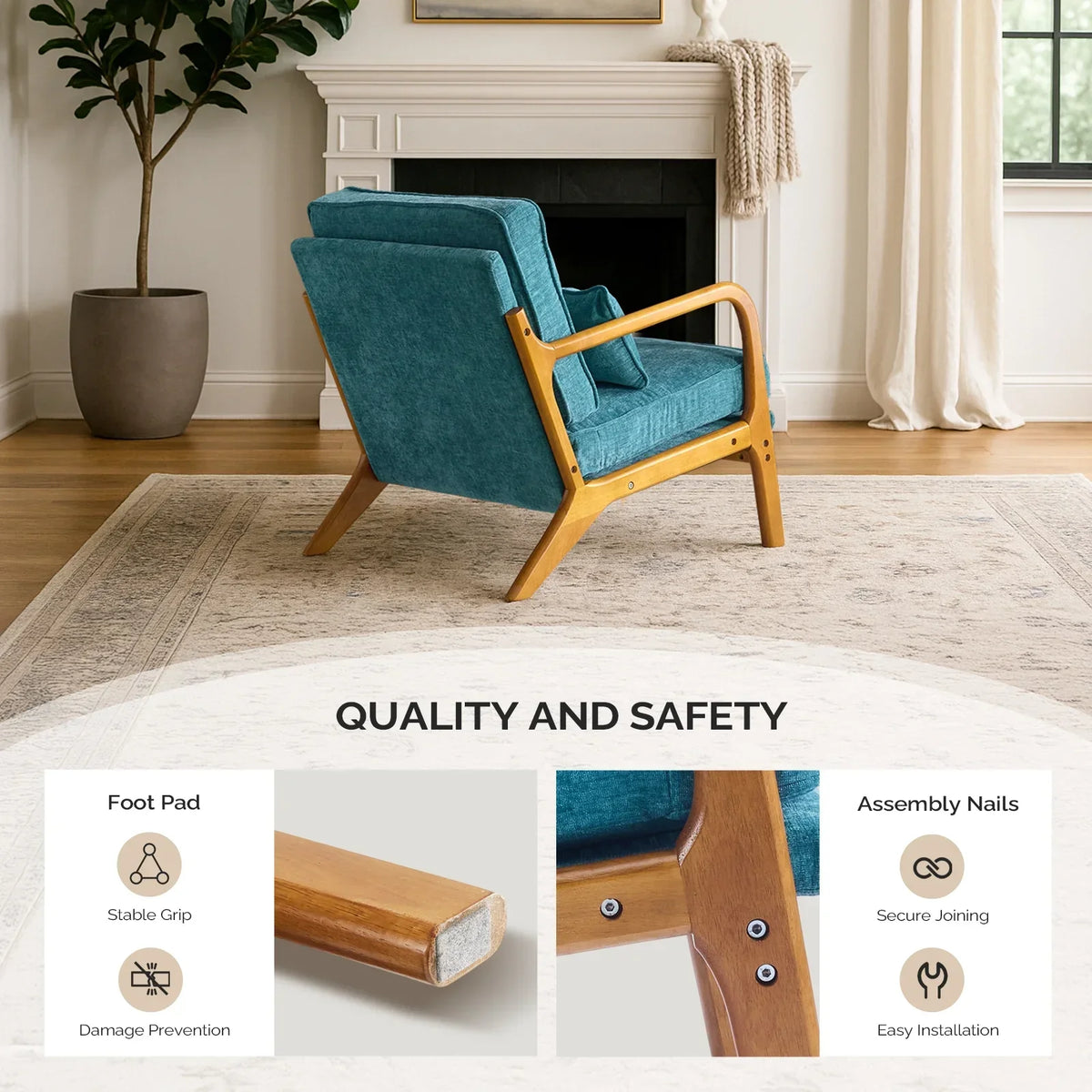 2026 NewKtaxon Accent Chair Corduroy Upholstered Armchair, Reading Club Chair with Pillow and Solid Wood Frame for Living Room Bedroom Furniture Off White