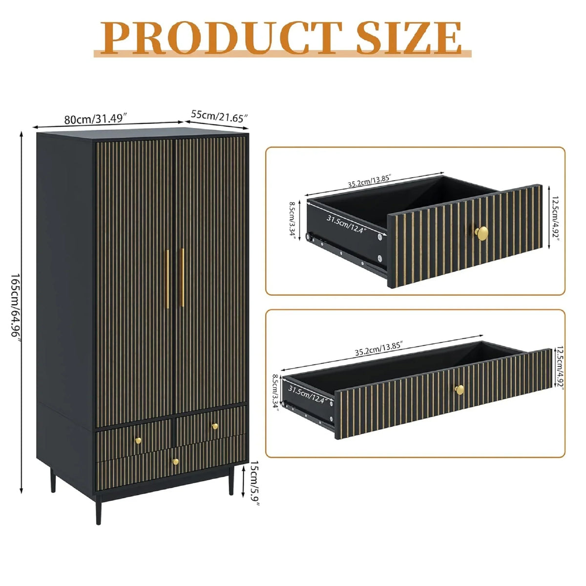 2026 NewArmoire Wardrobe Closet with 2 Doors, Wardrobe Cabinet with Hanging Rod and Drawers, Wooden Closet for Bedroom, White