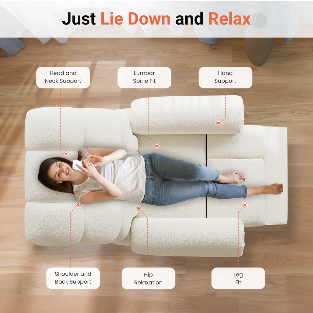 2026 NewPower Recliner Chair,Electric Recline Sofa Chair for Adults with USB Port,Comfy Teddy Fleece Adjustable Cloud Sofa,Tool-Free Setup,Beige White