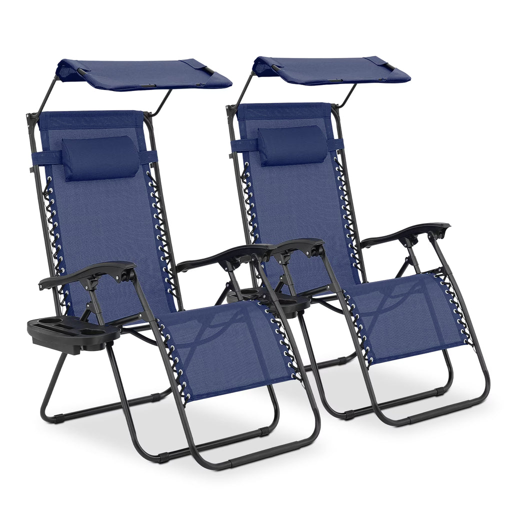 2026 NewMoNiBloom Zero Gravity Chairs Set of 2, Folding Outdoor Patio Beach Recliner with Canopy Shade & Headrest, Black
