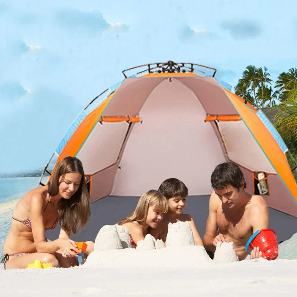2026 NewX-Large 4 Person Beach Tent Sun Shelter - Portable Sun Shade Instant Tent for Beach with Carrying Bag, Stakes, 6 Sand Pockets, Anti UV for Fishing Hiking Camping, Waterproof Windproof, Orange