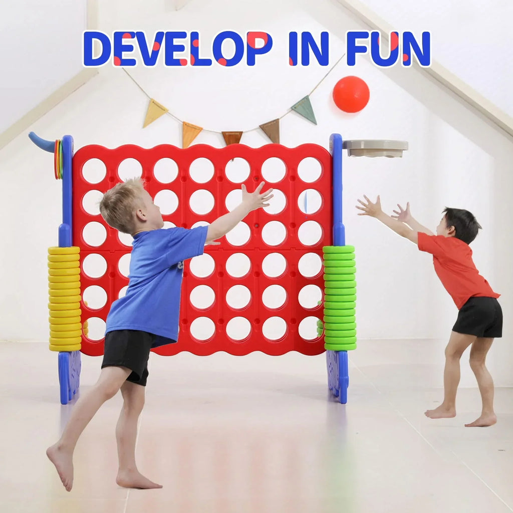 2026 NewUNICOO® 3-in-1 Giant 4 in A Row Game, Featuring Basketball Hoop, Ring Toss Game & 4-to-Score Game. Perfect for Kids & Adults, Parties & Gatherings with Carrying Bag (Red + Blue)