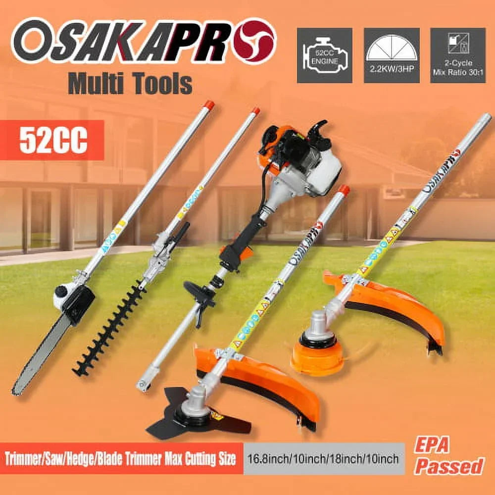 2026 NewMulti-Functional Trimming Tool, 52CC 2-Cycle Garden Tool System with Gas Pole Saw, Hedge Trimmer, Grass Trimmer, Brush Cutter EPA Compliant Garden Combo for Lawn Care