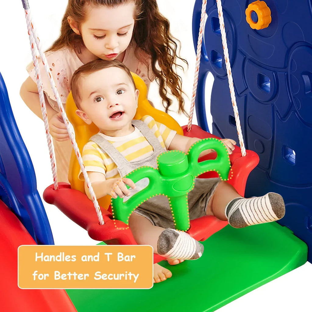 2026 NewCostway 3 in 1 Junior Children Climber Slide Swing Seat Basketball Hoop Playset Backyard