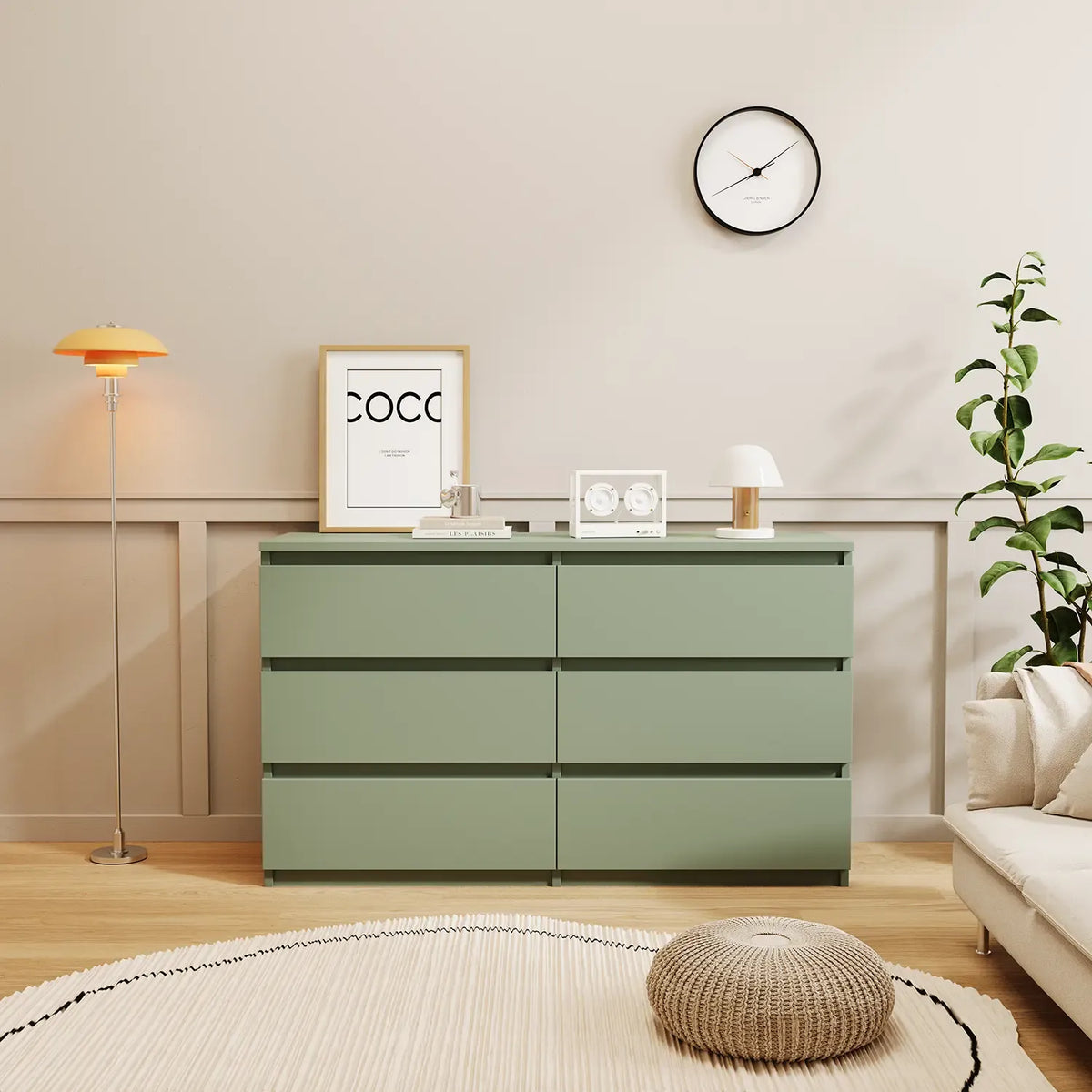 2026 NewResenkos Modern Mid Century 6 Drawer Wide Dressers Chests for Bedroom, Chest of Drawer Organizer Grey