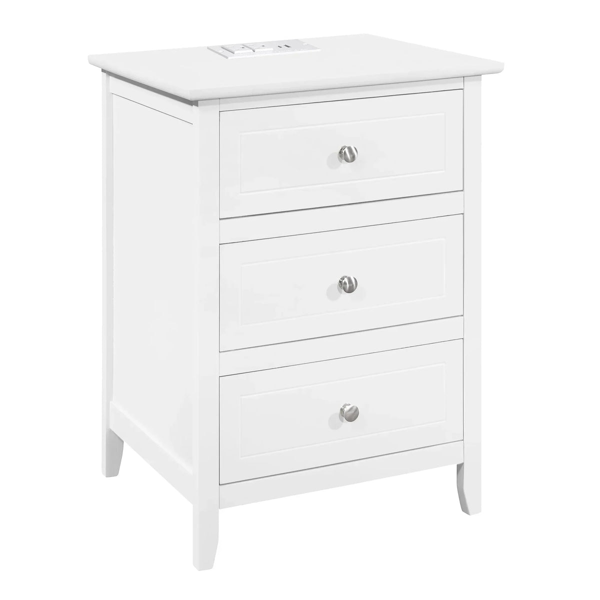 2026 NewGlavbiku Modern White 3 Drawer Nightstand Set of 2 with USB Ports & Power Outlets for Bedrooms,Adult