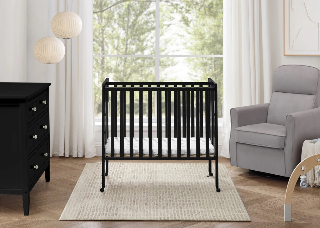2026 NewDelta Children Lee Portable Folding Mini Crib with 1.5-Inch Mattress - Greenguard Gold Certified, Bianca White