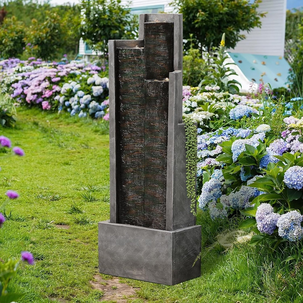 2026 NewOutdoor Modern Waterfall Fountain Water Fall Fountains with LED Lights for Garden, Patio, Backyard, Deck, Porch and Home Decor