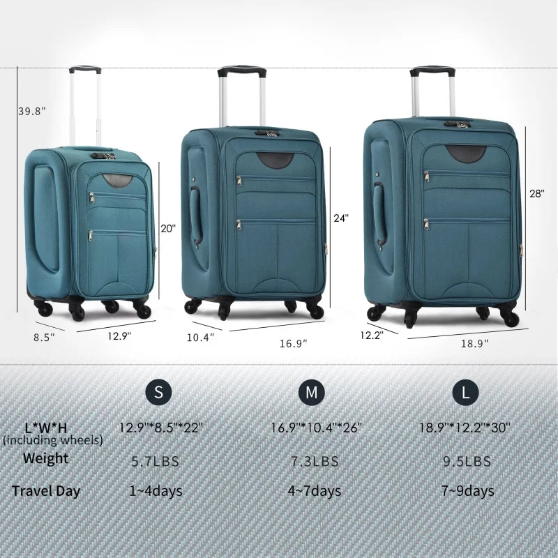 2026 NewSoftside Luggage Expandable 3 Piece Set Suitcase Upright Spinner Softshell Lightweight Luggage Travel Set