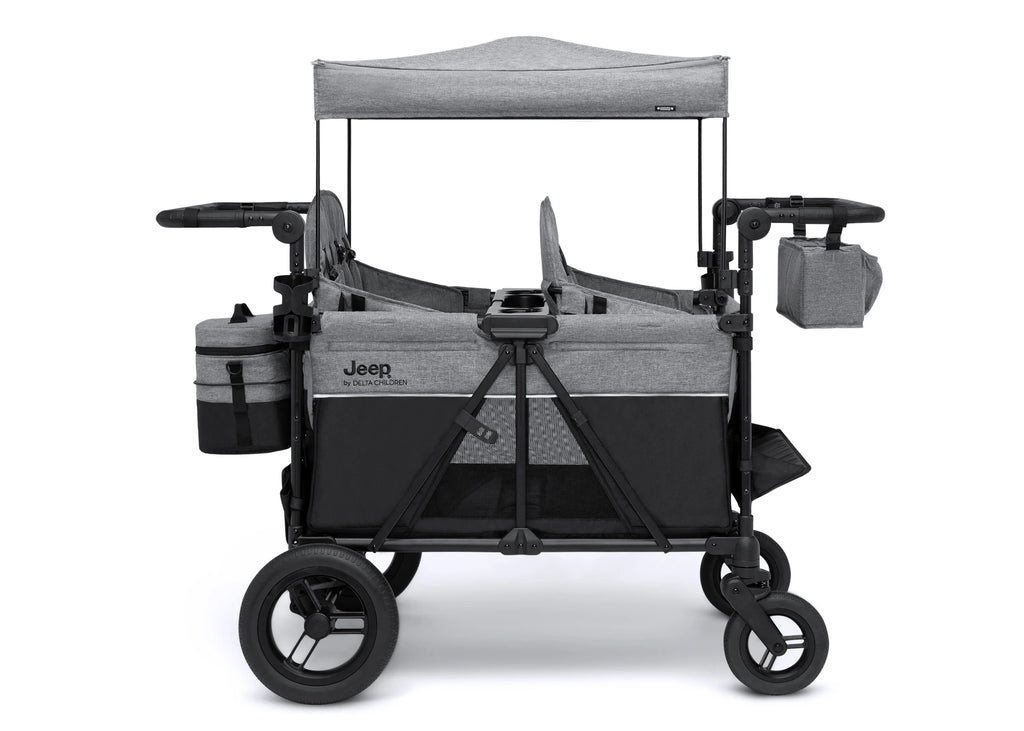 2026 Carrito-Paseador Jeep Wrangler Deluxe para 4 Niños – Capota Desmontable, Bolsa Térmica, Asientos Modulares, Almacenamiento XXL, Ruedas Antipinchazos, Manillares Ajustables