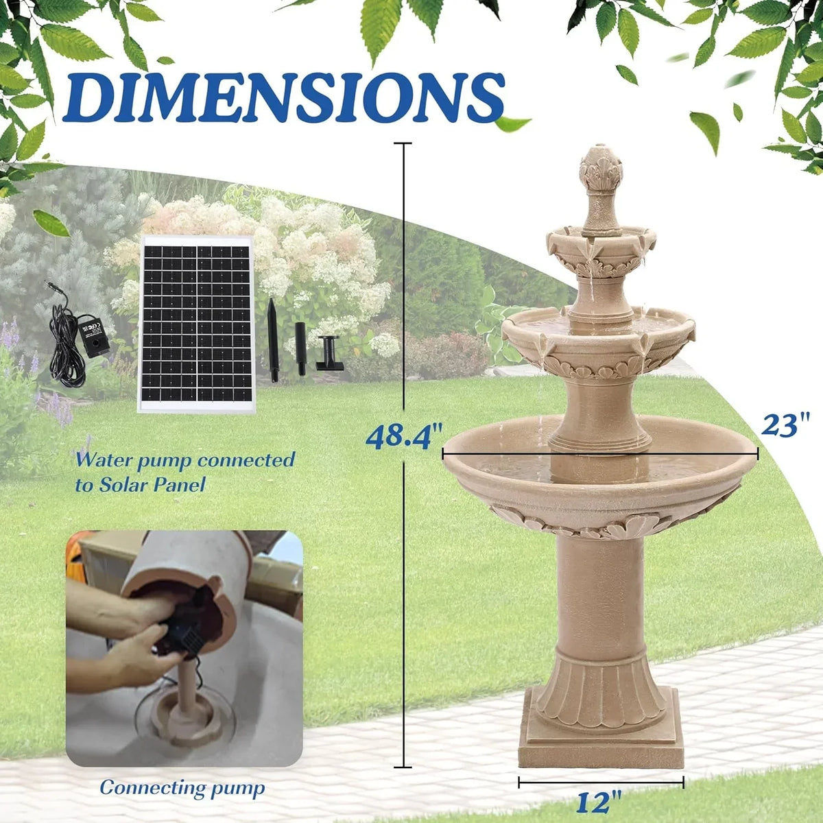 2026 NewMagic Union Italian Solar Water Fountains Outdoor Garden Decor - 48.4''H Fountain and Waterfall, Large Cascading Indoor Floor-Standing Resin Bubbler Fountain Features W/Pump for Patio, Backyard