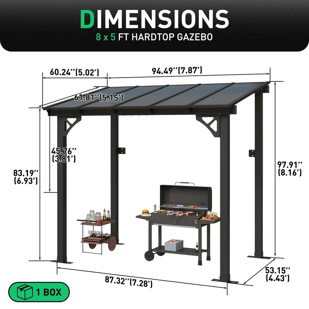 2026 NewAoxun 8' x 5' Gazebo for Patio, Gazebo Pergola with Sloped Roof, Grill Gazebo Large Wall-Mounted Heavy Duty Awnings, for Backyard, Deck, Patio