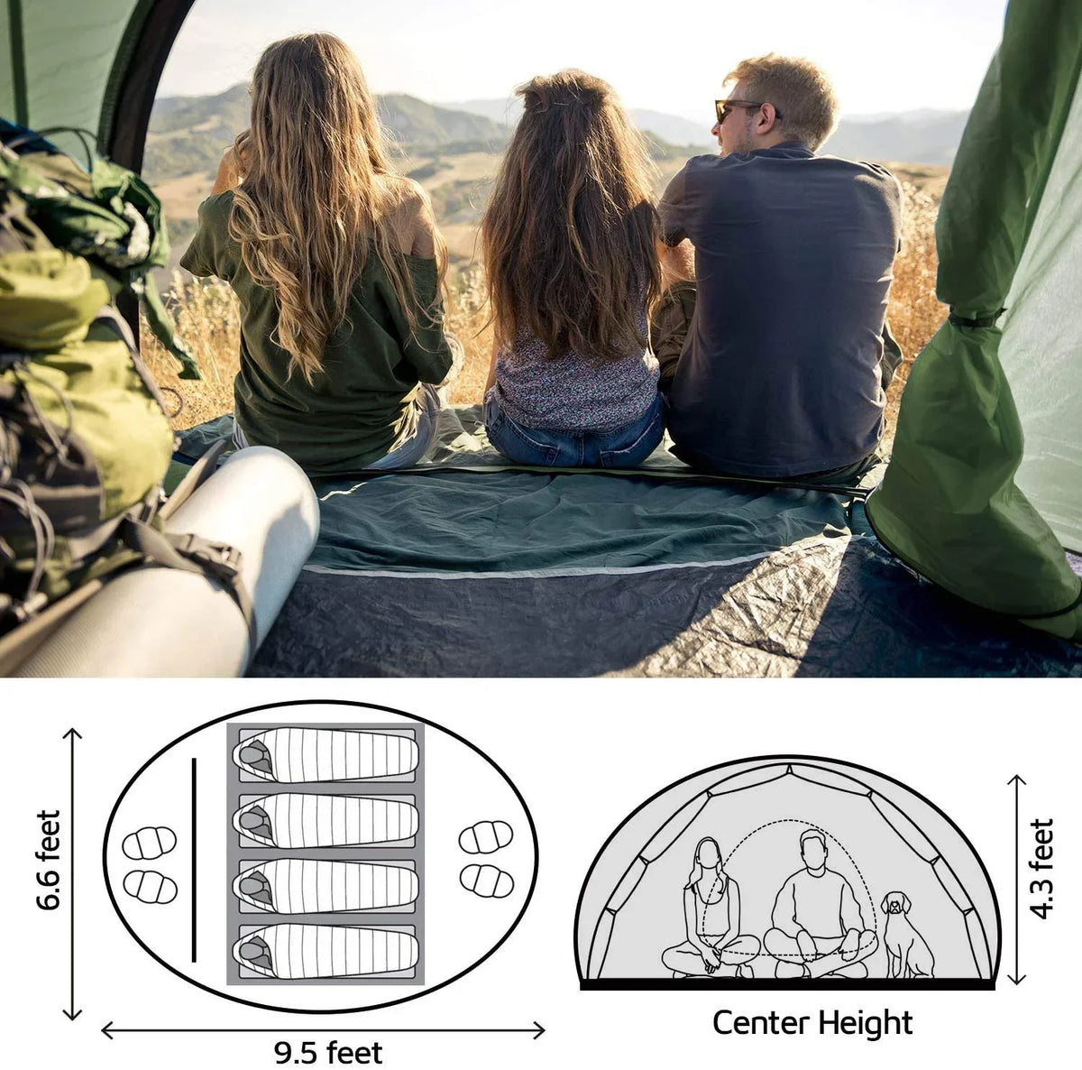 2026 New4 Person Easy Pop Up Tent,9.5" X6.6" X52'',Waterproof, Automatic Setup,2 Doors-Instant Family Tents for Camping, Hiking & Traveling