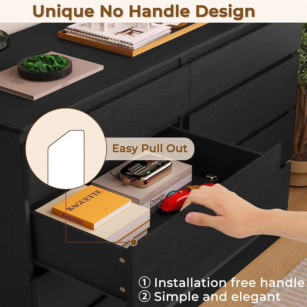 2026 New8 Drawers Double Dresser Wooden Black Chest of Drawers for Bedroom, Large Storage Cabinet for Home Living Room