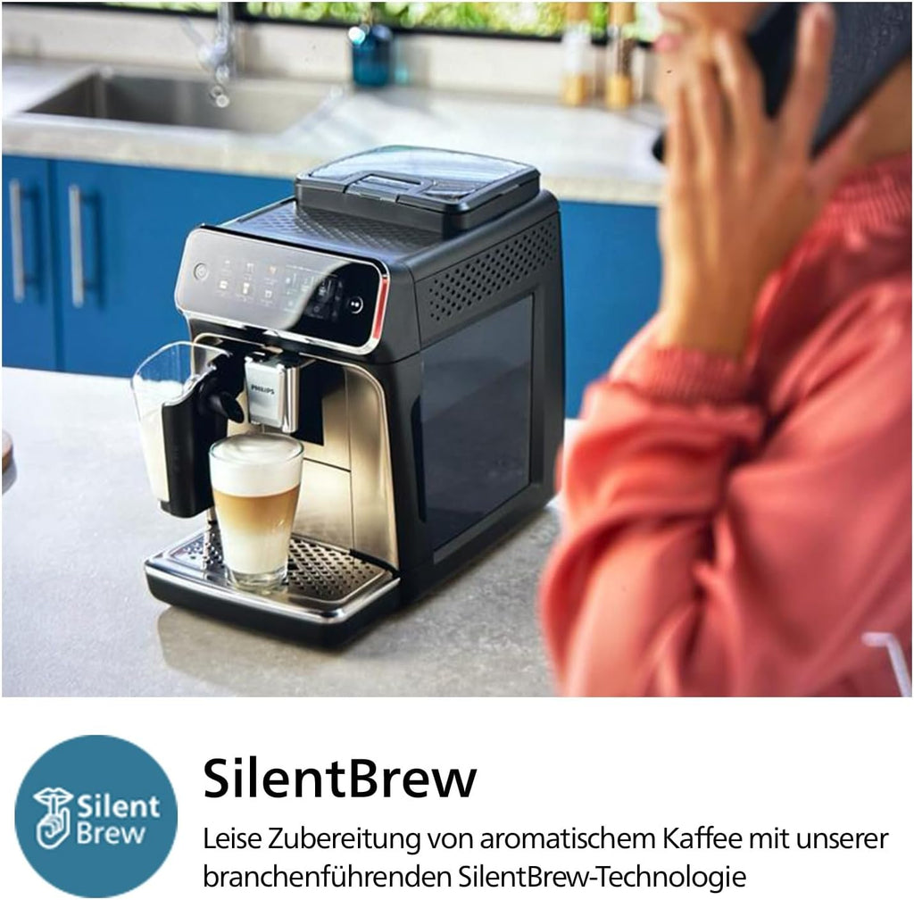 2026 Cafetera automática Philips Serie 3300: 6 bebidas, pantalla táctil a color moderna, sistema de leche LatteGo, SilentBrew, molinillo 100% cerámico, filtro AquaClean. Acabado en cromo negro (EP3347/90).