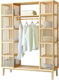 2026 [en.casa] Armario para Ropa con 2 Puertas Deslizantes Clóset con 12 Estantes y 1 Barra de Colgar Perchero de Bambú 185 x 140 x 45 cm Natural