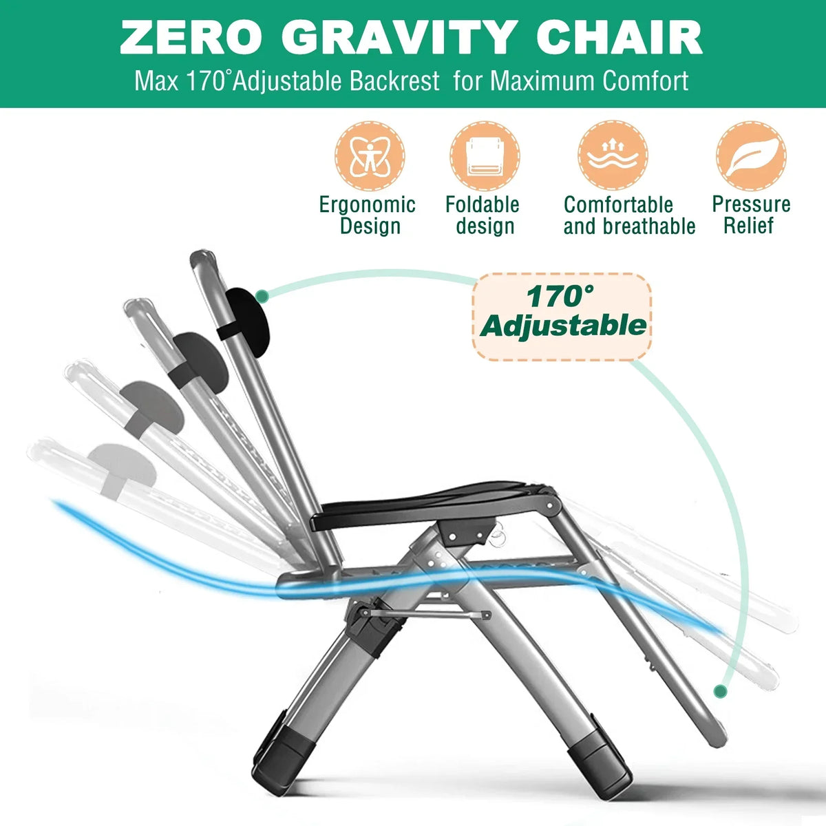 2026 NewNAIZEA 2 Pack Zero Gravity Chair, Foldable Portable Lawn Recliner with Cushion, Headrest, Cup Holder, Black