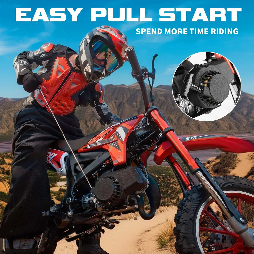 2026 NewMX moto 49CC Kids Dirt Bicycle, 2-Stroke Gas Powered Off Road Motorcycle, Tire Shock Absorber Spring Soft Seat Cushion with Front and Rear Disc Brake, Max Speed 28 MPH