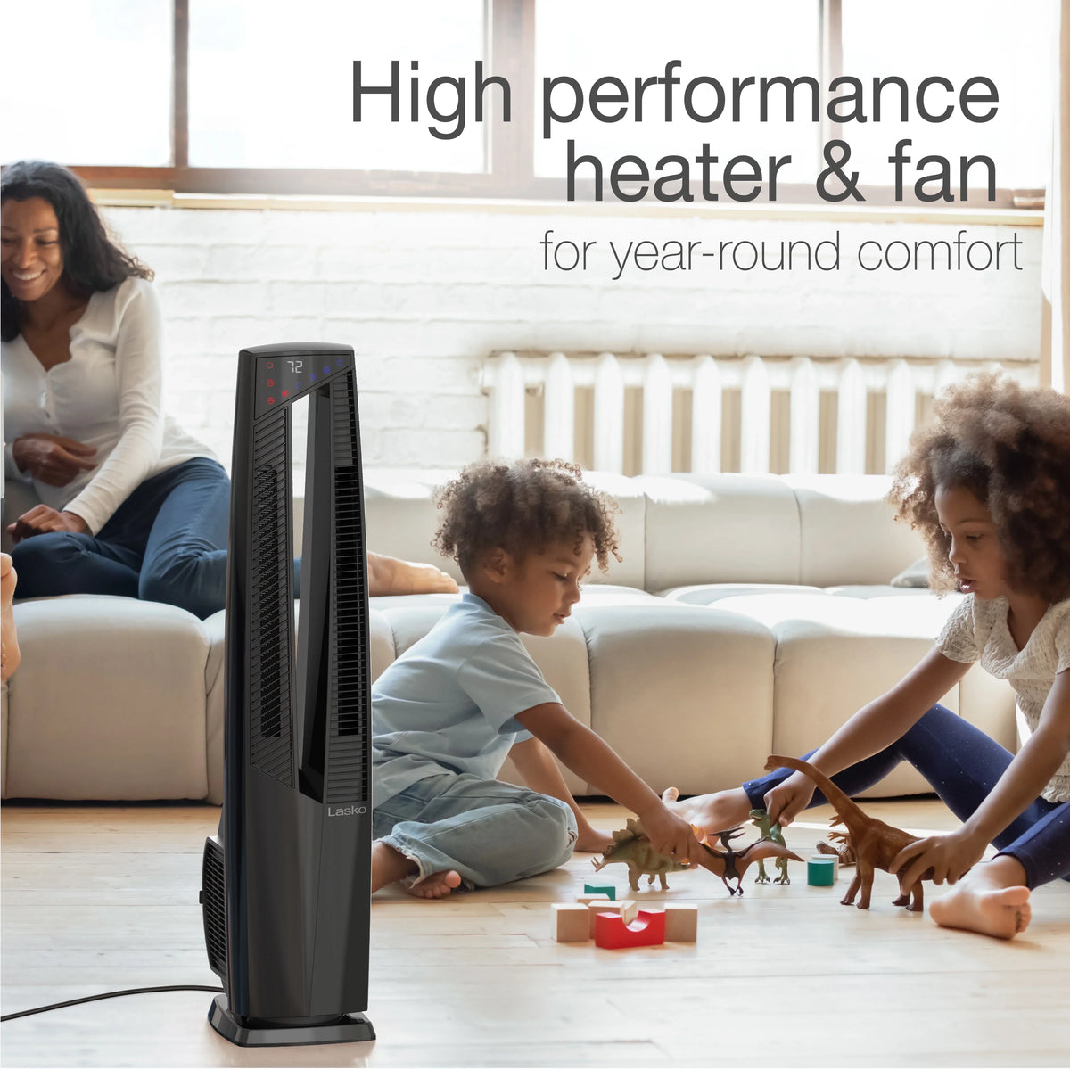 2026 NewLasko 38" Duo Comfort High Velocity Fan and Electric Ceramic Space Heater, Remote, Black, FHV801